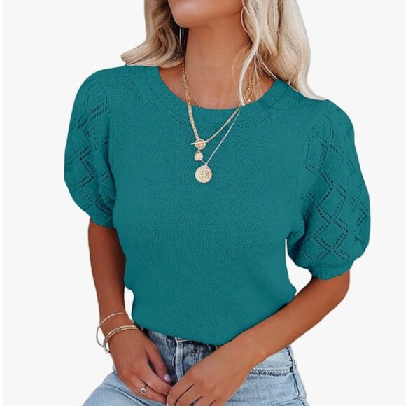 NEW - WOMENS EMERALD GREEN SHORT SLEEVE KNIT SWEATER - XXL - Picture 1 of 7